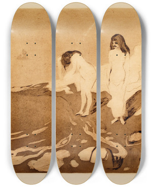 Triptych art skateboard deck of Edvard Munch Women Bathing by Edvard Munch (1863-1944)