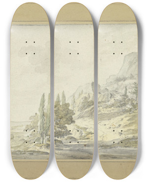 Triptych art skateboard deck of Pieter Gaal Berglandschap by Pieter Gaal (1770-1819)