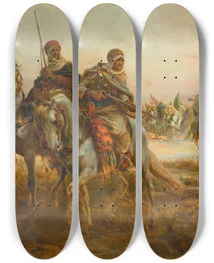 Triptych art skateboard deck of Paul Philippoteaux The Advance by Paul Philippoteaux (1846-1923)