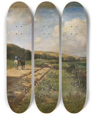 Triptych art skateboard deck of Eugen Jettel Dnen Bei Katwijk by Eugen Jettel (1845-1901)