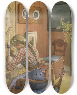 Triptych art skateboard deck of Carl Larsson Letterwriting by Carl Larsson (1853-1919)