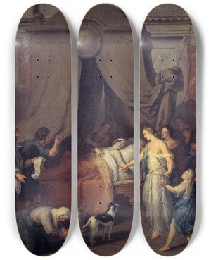 Triptych art skateboard deck of Gerard Hoet Alcestis And Admetus by Gerard Hoet (1648-1733)