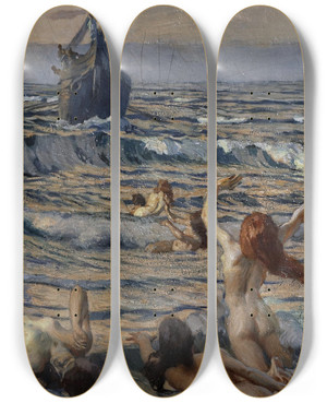 Triptych art skateboard deck of Ettore Tito Return Of Ulysses by Ettore Tito (1859-1941)