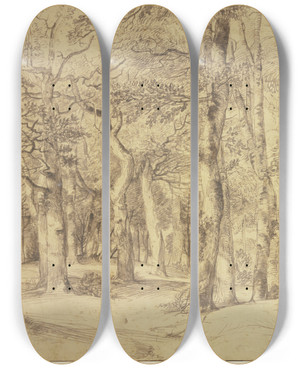 Triptych art skateboard deck of Jan Lievens Das Innere Eines Waldes Rechts Sitzt Ein Maler An Der Staffelei by Jan Lievens (1607-1674)