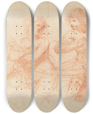 Triptych art skateboard deck of Guercino Amnon And Tamar_2 by Guercino (1591-1666)