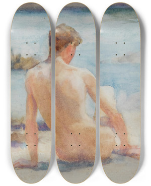 Triptych art skateboard deck of Henry Scott Tuke A Summers Day by Henry Scott Tuke (1858-1929)