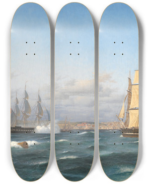 Triptych art skateboard deck of Carl Dahl Lissabons Rhed by Carl Dahl (1812-1865)