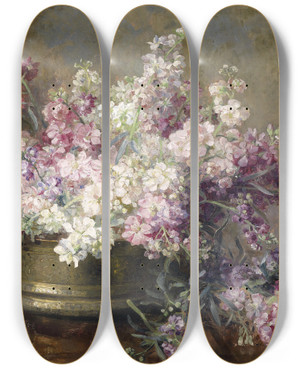 Triptych art skateboard deck of Marie Egner Schale Mit Blumen by Marie Egner (1850-1940)