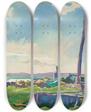 Triptych art skateboard deck of Carl William Broemel Air And Sunshine by Carl William Broemel