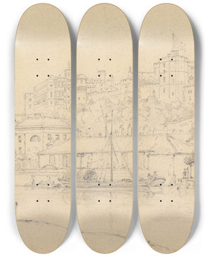 Triptych art skateboard deck of Henry Edridge Windsor Castle From The Brocas by Henry Edridge (1769-1821)