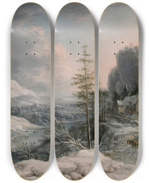 Triptych art skateboard deck of Jan Griffier A Winter Scene by Jan Griffier (1648-1718)