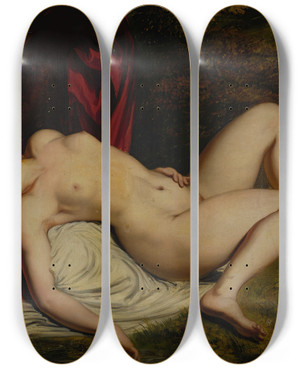 Triptych art skateboard deck of Guy Head Reclining Nude by Guy Head (1753-1800)