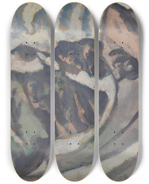 Triptych art skateboard deck of August Babberger Graue Berglandschaft by August Babberger (1885-1936)