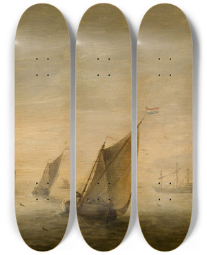 Triptych art skateboard deck of Simon De Vlieger Calm Sea_2 by Simon de Vlieger (1601-1653)