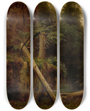 Triptych art skateboard deck of August Cappelen Landscape Study With Decaying Trees_1 by August Cappelen (1827-1852)