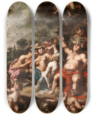 Triptych art skateboard deck of Jan Cossiers Bacchanal by Jan Cossiers (1600-1671)