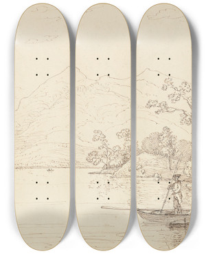 Triptych art skateboard deck of Thomas Hastings Innisfallen Island 4 September 1841 by Thomas Hastings (1778-1854)