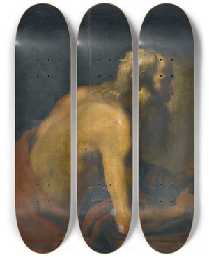 Triptych art skateboard deck of Claude Vignon Saint Jerome by Claude Vignon (1593-1670)