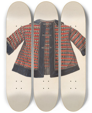 Triptych art skateboard deck of Lucien Verbeke Childs Coat by Lucien Verbeke