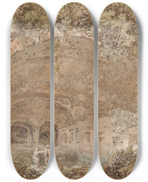 Triptych art skateboard deck of Carlo Labruzzi On The Appian Way by Carlo Labruzzi (1748-1817)