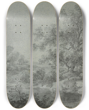 Triptych art skateboard deck of Antonie Waterloo Tree Section By The Water by Antonie Waterloo (1609-1690)