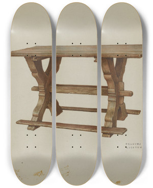 Triptych art skateboard deck of Frances Lichten Pa German Table_2 by Frances Lichten (1889-1961)