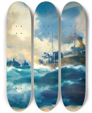 Triptych art skateboard deck of Frank Wootton Convoy Scene by Frank Wootton (1911-1998)