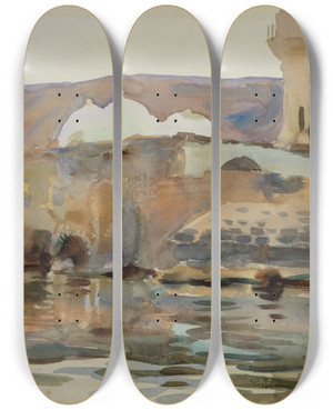 Triptych art skateboard deck of John Singer Sargent Tiberias by John Singer Sargent (1856-1925)