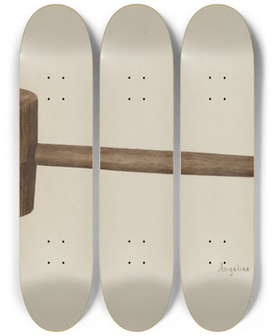 Triptych art skateboard deck of Angeline Starr Gavel by Angeline Starr