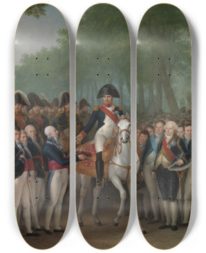 Triptych art skateboard deck of Mattheus Ignatius Van Bree Napoleons Entry Into Amsterdam October 9 1811 by Mattheus Ignatius Van Bree (1773-1839)