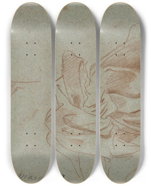 Triptych art skateboard deck of Carlo Maratti Draperistudier by Carlo Maratti (1625-1713)