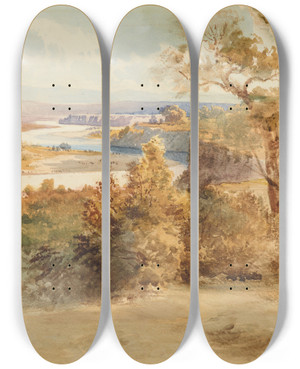 Triptych art skateboard deck of Nicholas Chevalier Upper Rangitikei by Nicholas Chevalier (1828-1902)