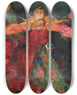 Triptych art skateboard deck of Filipp Malyavin The Dance by Filipp Malyavin (1869-1940)
