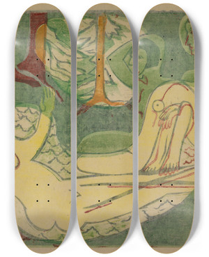 Triptych art skateboard deck of Ernst Ludwig Kirchner Drei Akte Im Walde_2 by Ernst Ludwig Kirchner (1880-1938)
