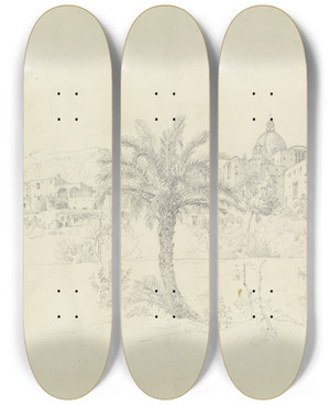 Triptych art skateboard deck of Carl Morgenstern Im Garten Von Pagano Auf Capri by Carl Morgenstern (1811-1893)