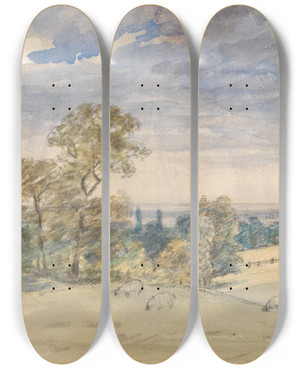 Triptych art skateboard deck of John Constable Suffolk Landscape by John Constable (1776-1837)