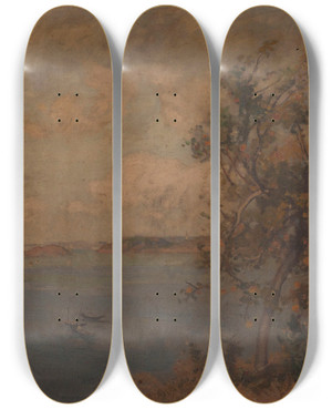 Triptych art skateboard deck of Auguste Louis Lepre Au Bord De La Mer by Auguste Louis Lepere (1849-1918)
