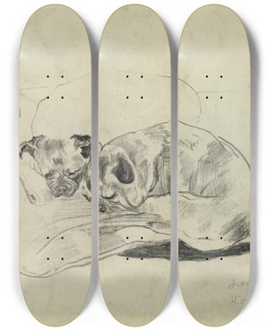 Triptych art skateboard deck of James Ensor Two Dogs by James Ensor (1860-1949)