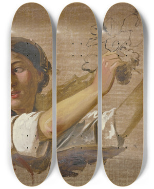 Triptych art skateboard deck of Jakob Becker Brustbild Eines Bauernmdchens_2 by Jakob Becker (1810-1872)