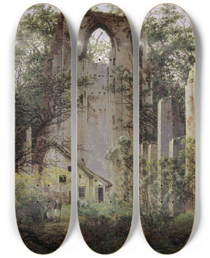 Triptych art skateboard deck of Caspar David Friedrich Monastery Ruin Eldena by Caspar David Friedrich (1774-1840)