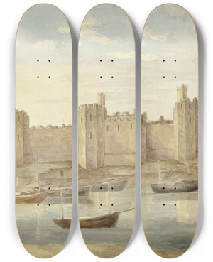 Triptych art skateboard deck of Elizabeth Murray Caernarvon Castle by Elizabeth Murray (1815-1882)