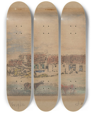Triptych art skateboard deck of James Ensor Hoeve Te Leffinge_2 by James Ensor (1860-1949)