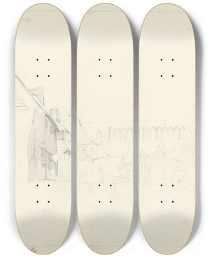 Triptych art skateboard deck of Cornelius Varley At St Albans by Cornelius Varley (1781-1873)