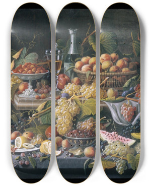 Triptych art skateboard deck of Severin Roesen Still Life Fruit by Severin Roesen (1816-1872)