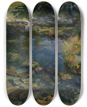 Triptych art skateboard deck of John Singer Sargent Alpine Pool by John Singer Sargent (1856-1925)