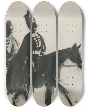 Triptych art skateboard deck of Cyprin Majernk Riders_3 by Cyprian Majernik (1909-1945)