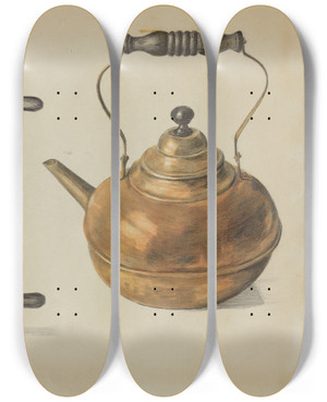 Triptych art skateboard deck of Edith Magnette Burner And Kettle_2 by Edith Magnette (20-)