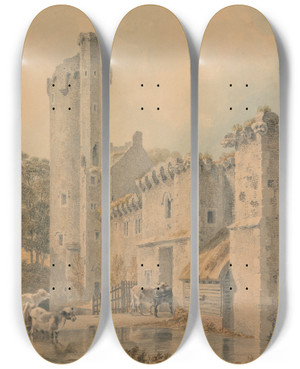 Triptych art skateboard deck of Michael Angelo Rooker Caister Castle Norfolk by Michael Angelo Rooker (1746-1801)