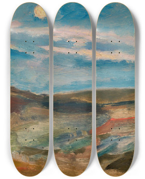 Triptych art skateboard deck of Tadeusz Makowski Moonlit Hill by Tadeusz Makowski (1882-1932)