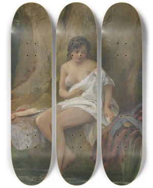 Triptych art skateboard deck of John Absolon Woman Bathing by John Absolon
